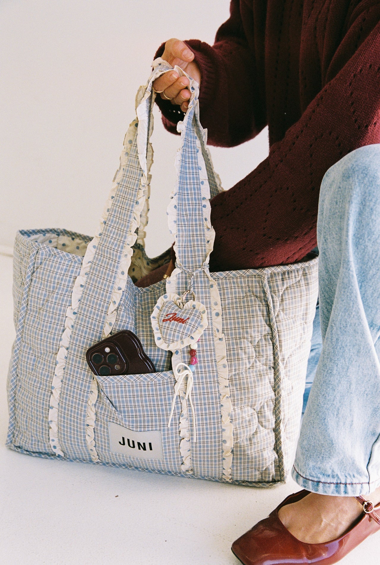 Heart Bag Charm - Blue Check *Pre-Order