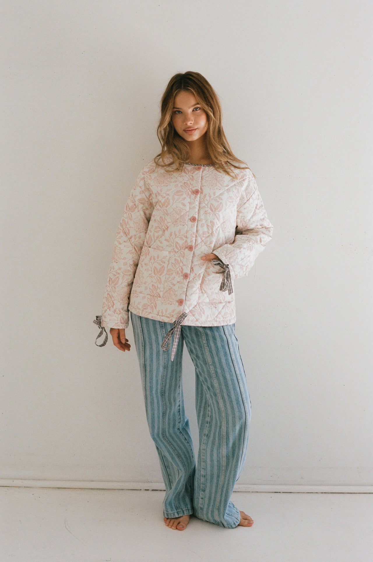 Chloe Quilted Jacket - Rosebud/Check