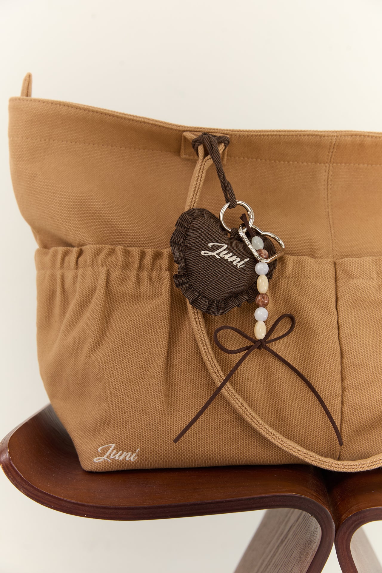 Heart Bag Charm - Espresso Check