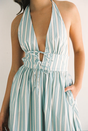 Lily Midi Dress - Blue Stripe