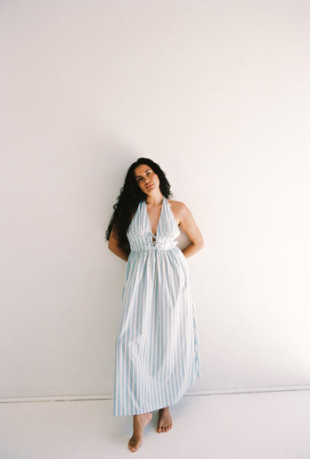 Lily Midi Dress - Blue Stripe