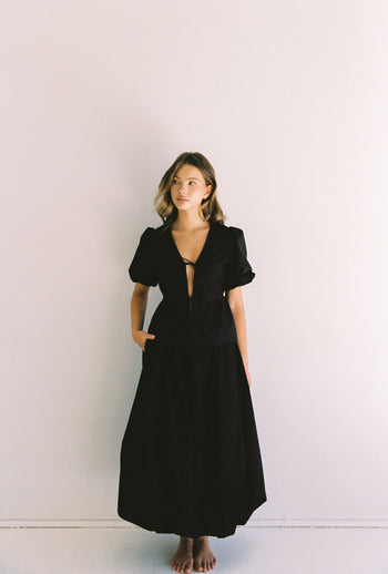 Peony Bubble Midi Skirt - Black