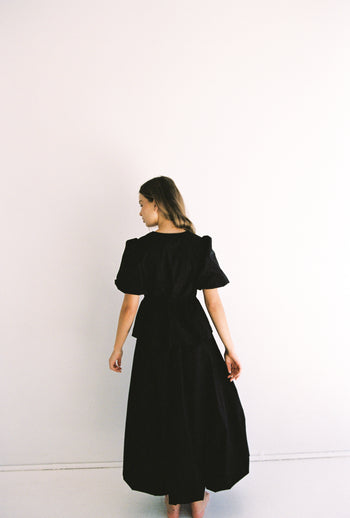 Peony Bubble Midi Skirt - Black