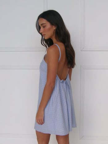Corinne Mini Dress - Sky Check