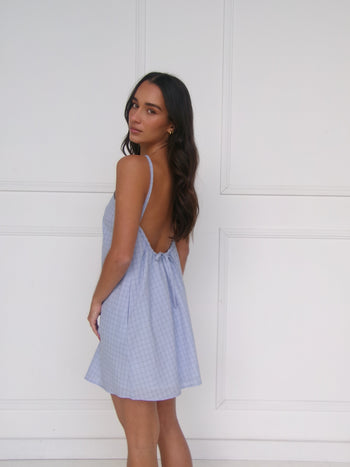 Corinne Mini Dress - Sky Check
