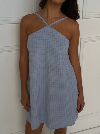 Corinne Mini Dress - Sky Check