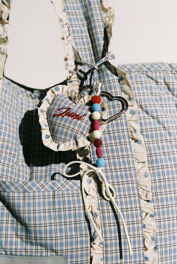 Heart Bag Charm - Blue Check