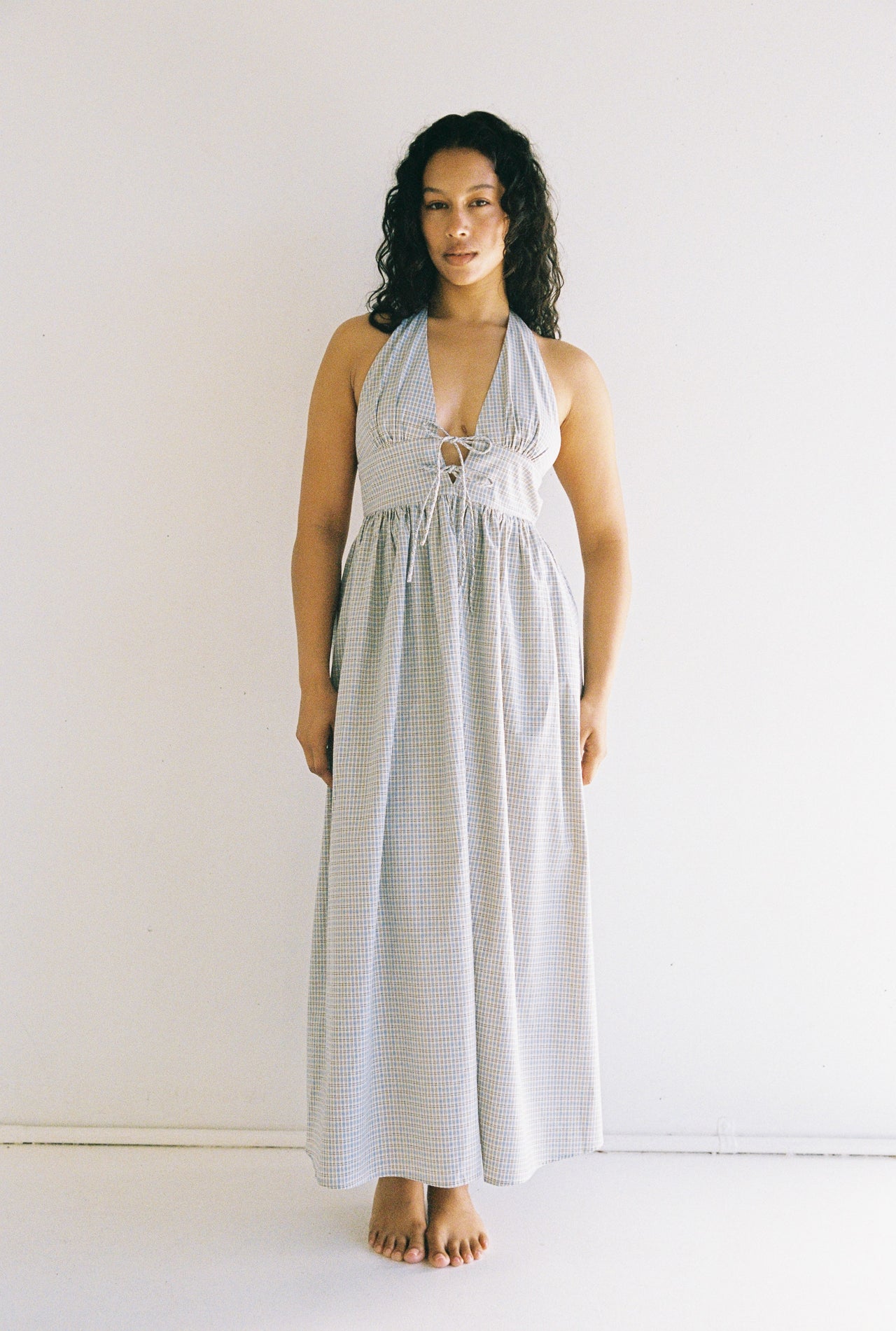 Lily Midi Dress - Blue Check