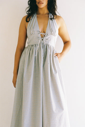 Lily Midi Dress - Blue Check