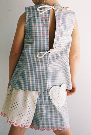 Della Top - Blue Check/Polka Dot