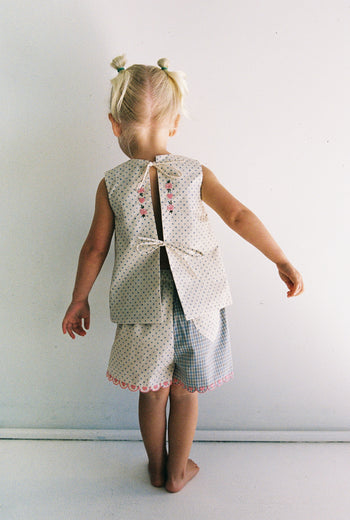 Della Top - Blue Check/Polka Dot