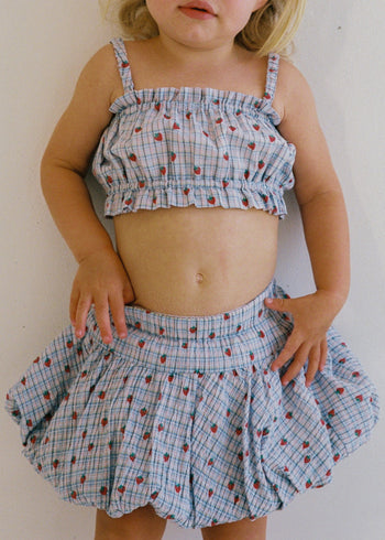 Poet Ruffle Crop - Strawberry Check