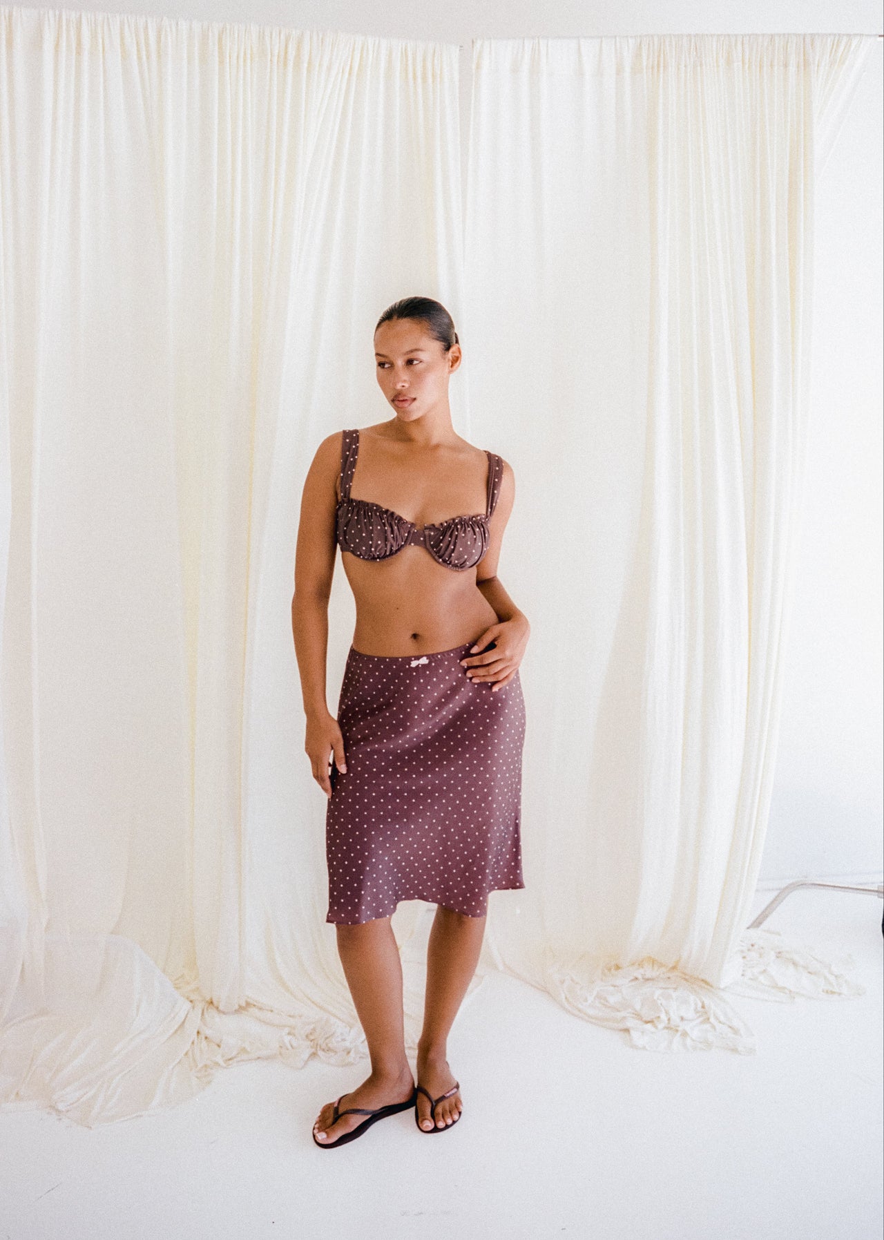 Mabel Bias Skirt - Cocoa Polka