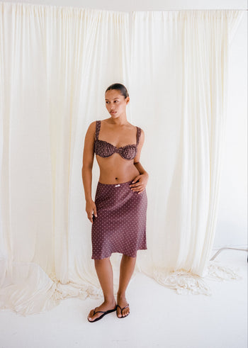 Mabel Bias Skirt - Cocoa Polka