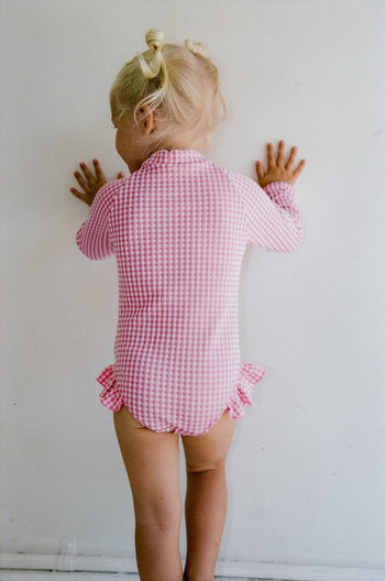 Letty Long Sleeve One Piece - Strawberry Gingham