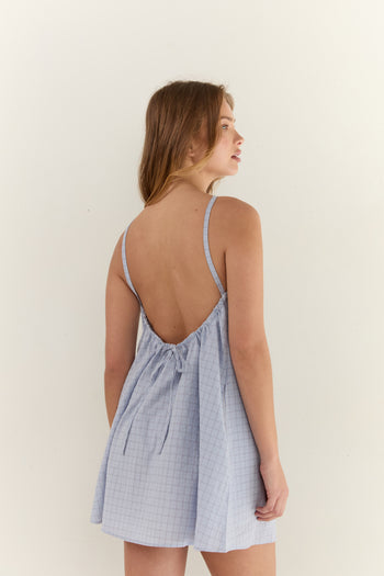 Corinne Mini Dress - Sky Check