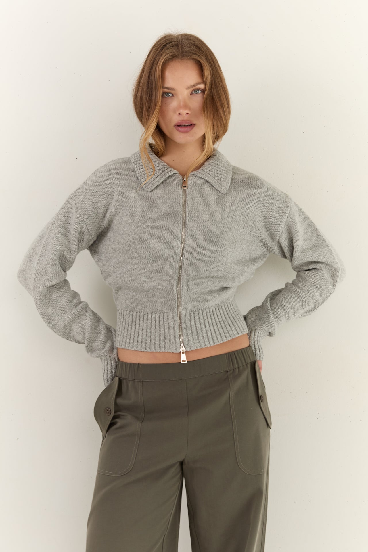 Kaia Zip Cardigan - Stone