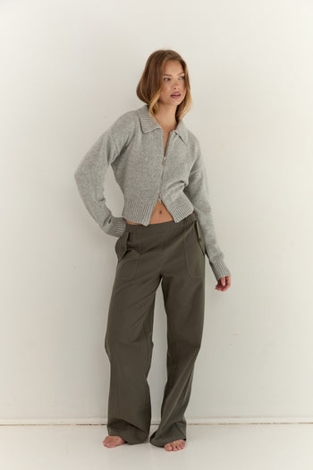 Kaia Zip Cardigan - Stone