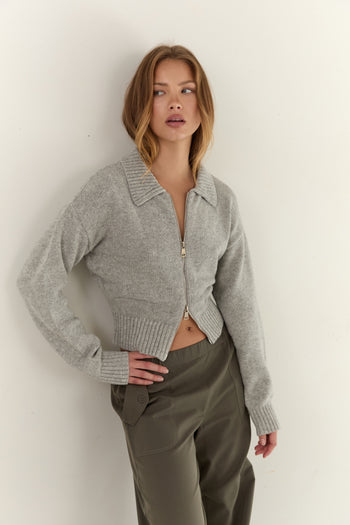 Kaia Zip Cardigan - Stone