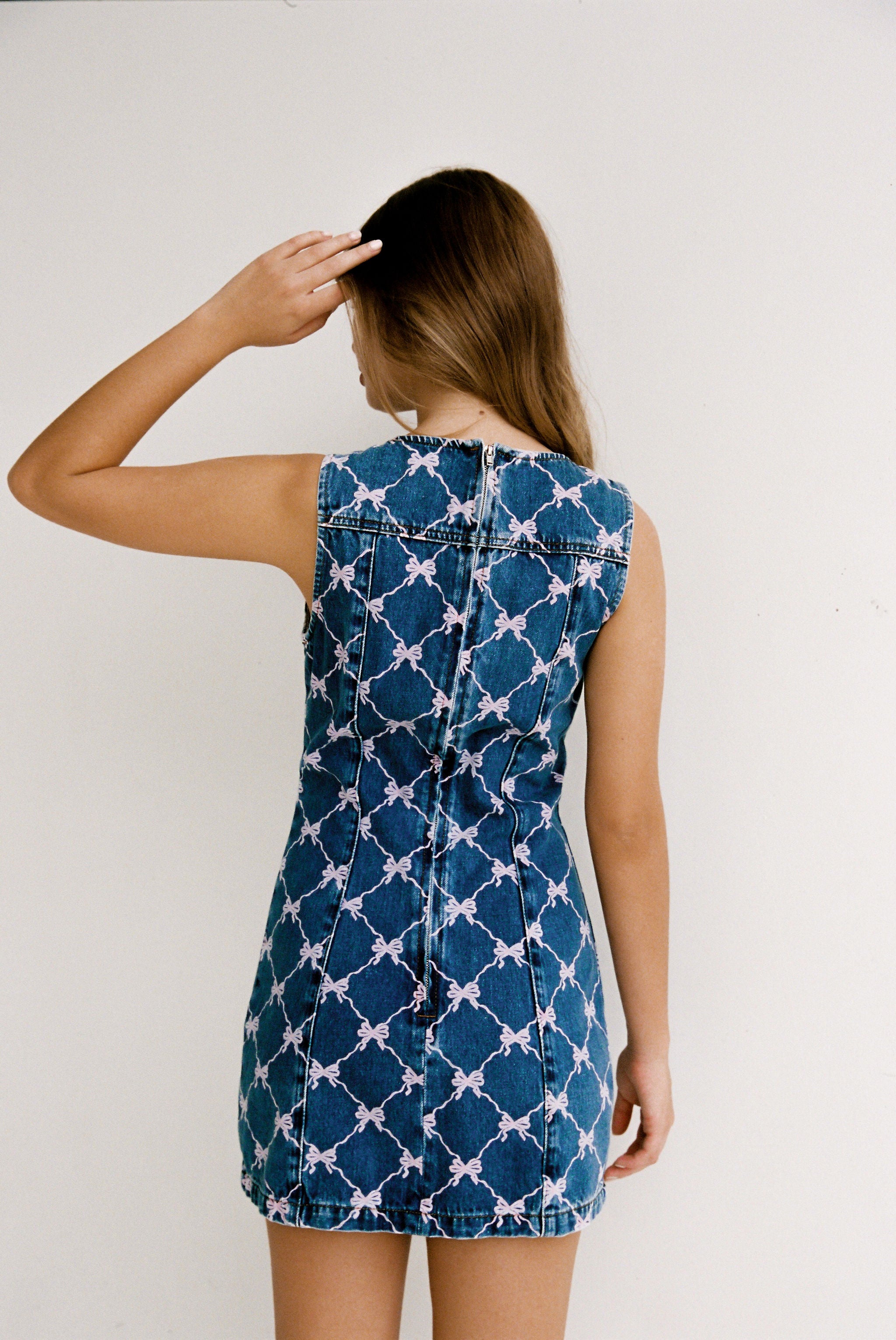 jeanie bow shoulder mini dress denim white christmas dresses Jeanie Bow Shoulder Mini Dress Denim